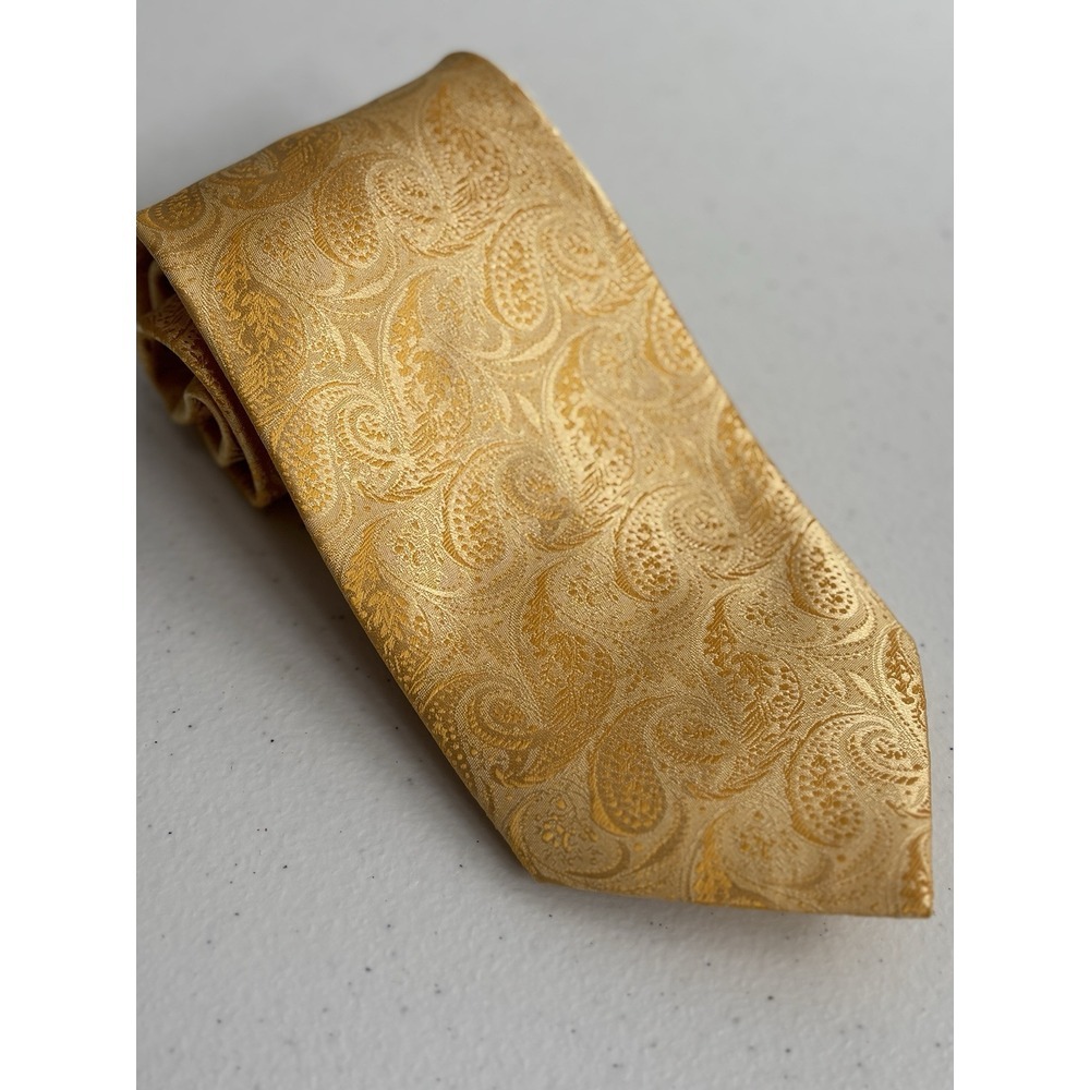 Emilio Ponti Mens Standard Pointed Golden Paisley Hand Made 100% Silk Formal Tie